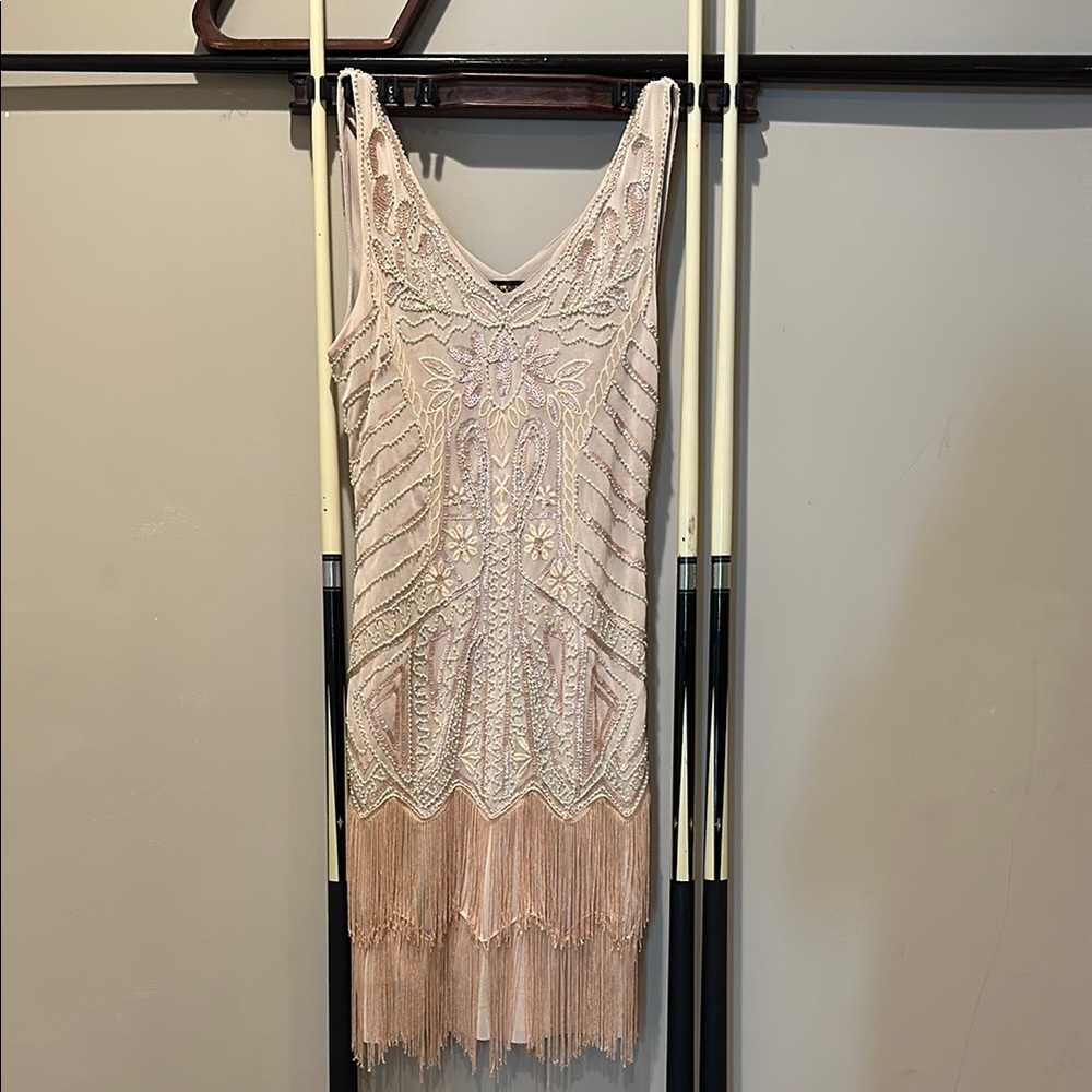 Chic Cream Lace Mini Dress with Fringe